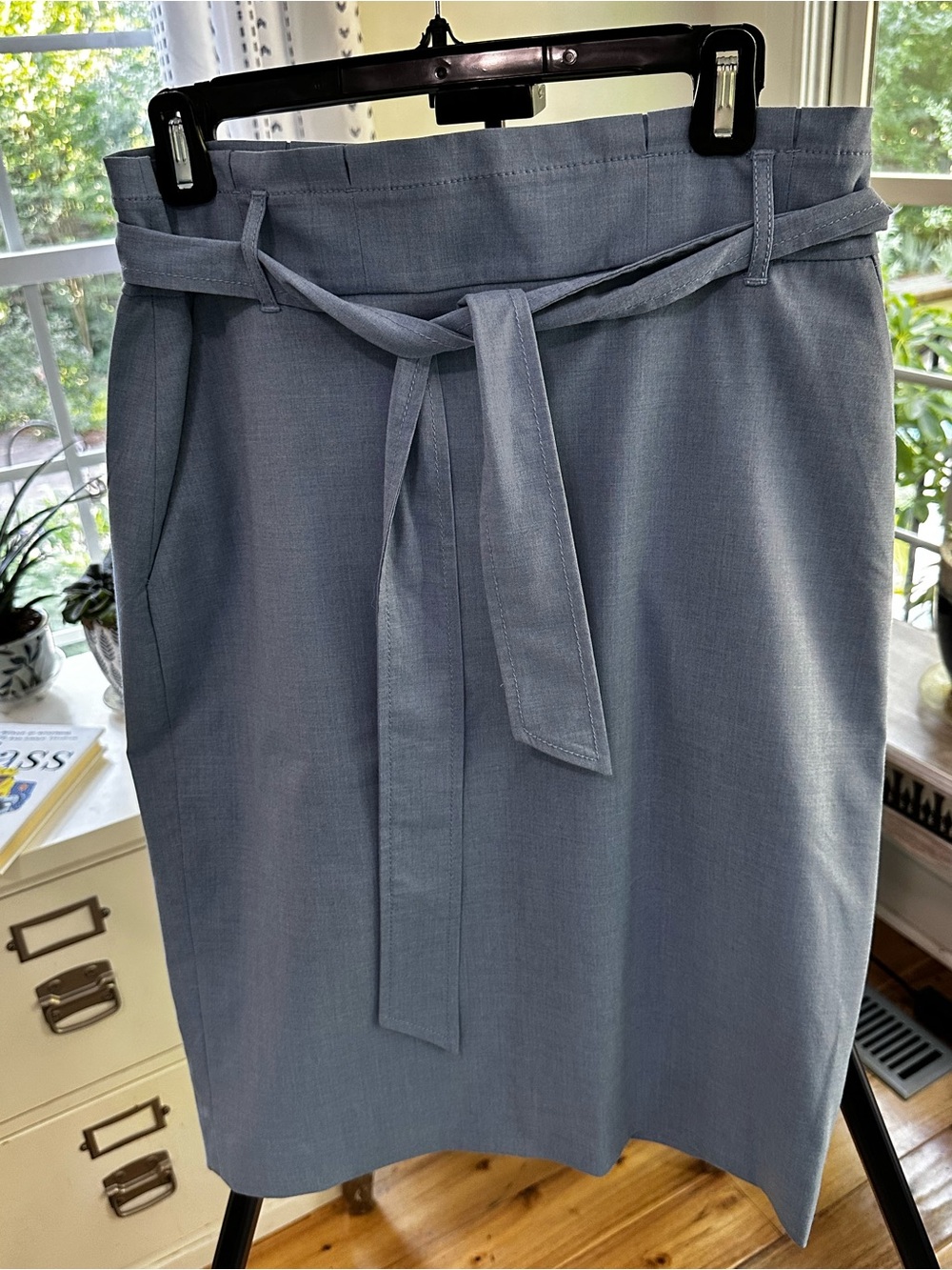 Ann Taylor Dusty Blue Tie-Waist Pencil Skirt